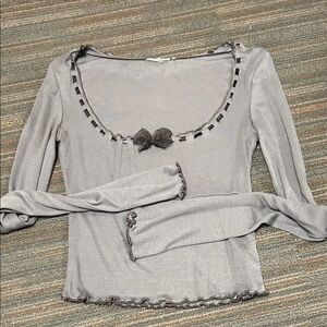 Urban Outfitters Gray Long Sleeve Top with Bow Accent